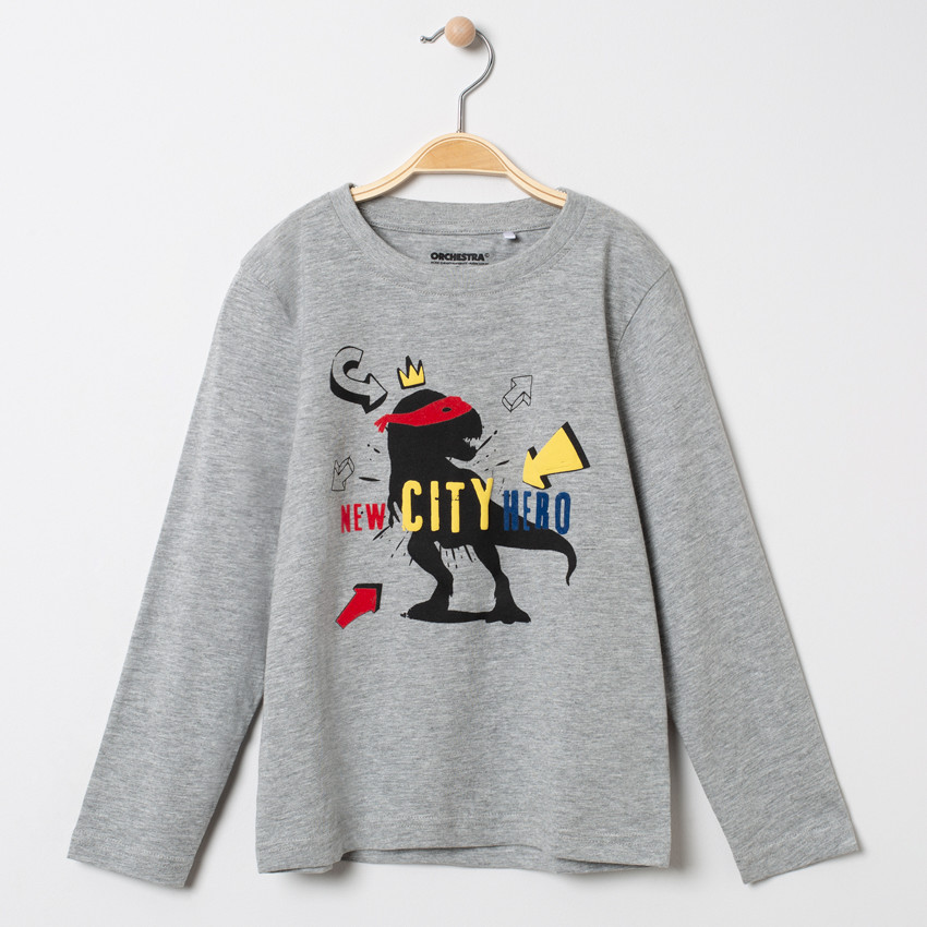 T-shirt manches longues chiné print Dinosaure  Additional T-shirt manches longues chiné print Dinosaure