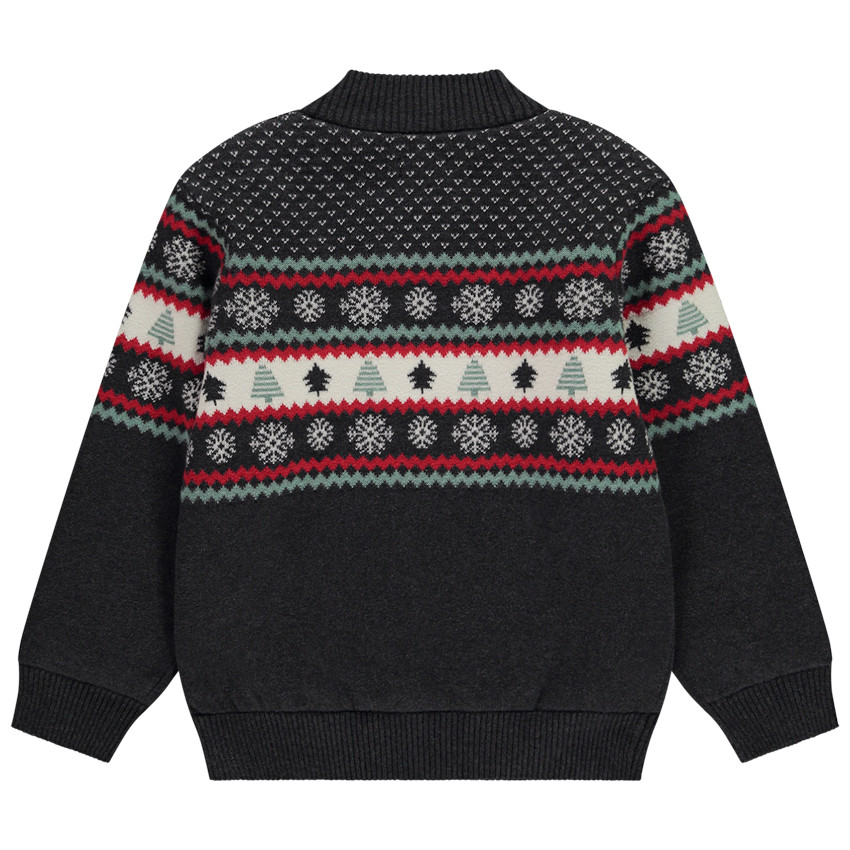 Ζακέτα με φερμουάρ από πλεκτό jacquard σε στυλ Χριστουγέννων για αγόρι 