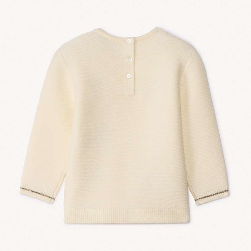 Πλεκτό πουλόβερ με χριστουγεννιάτικα patchs από feutrine για μωρό κορίτσι 