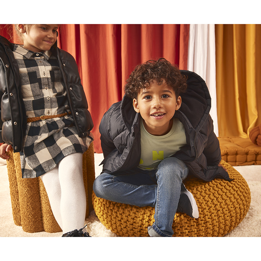 Robe chemise à carreaux avec cordon de serrage pour fille 