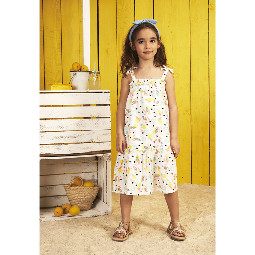 Μακρύ φόρεμα με τιράντες και σχέδιο φύλλα για κορίτσι 