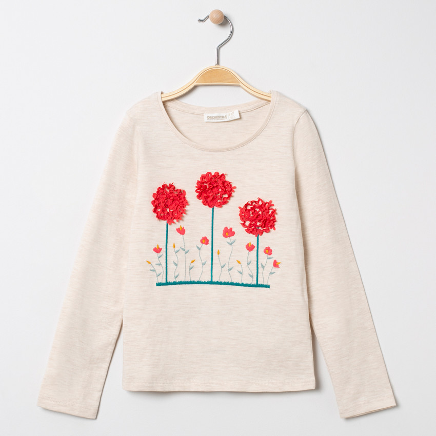 T-shirt manches longues à fleurs en relief 