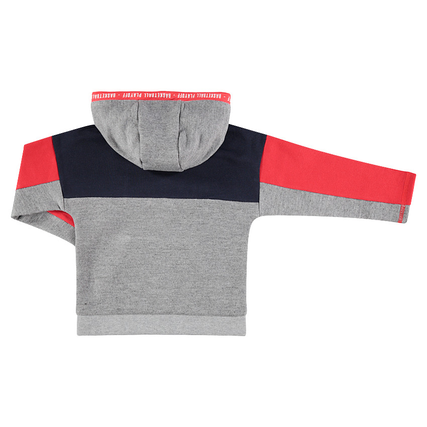 Τρίχρωμο φούτερ με κουκούλα και μπουκλέ φράση 