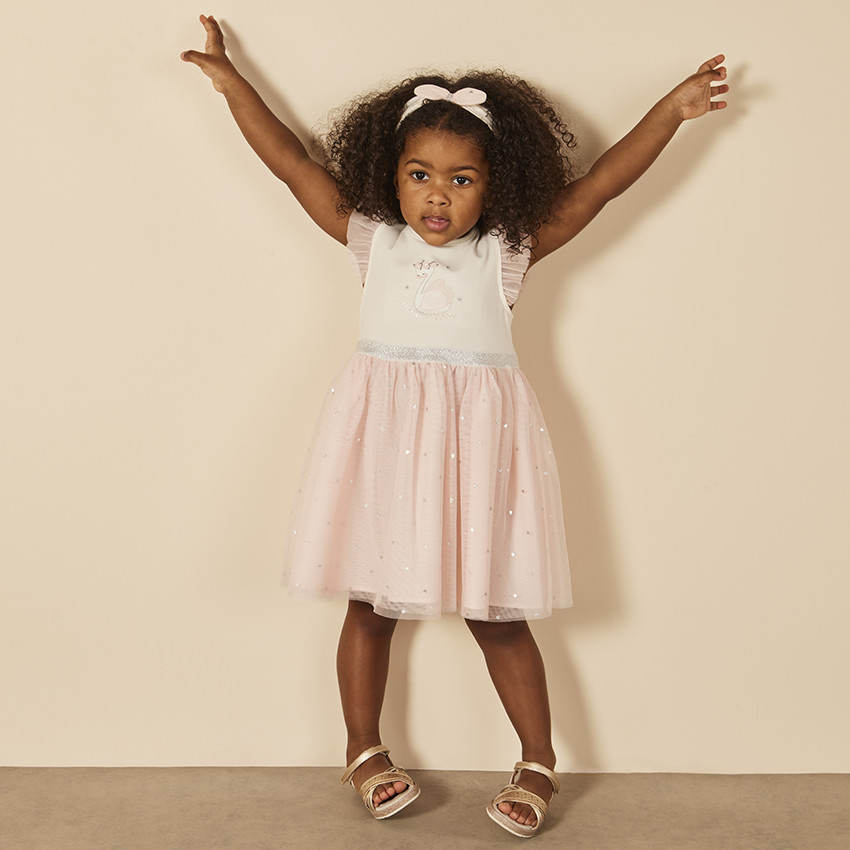 "Σέτ 2 τμχ. φόρεμα bi-matière + κορδέλα για bebe κορίτσι" 