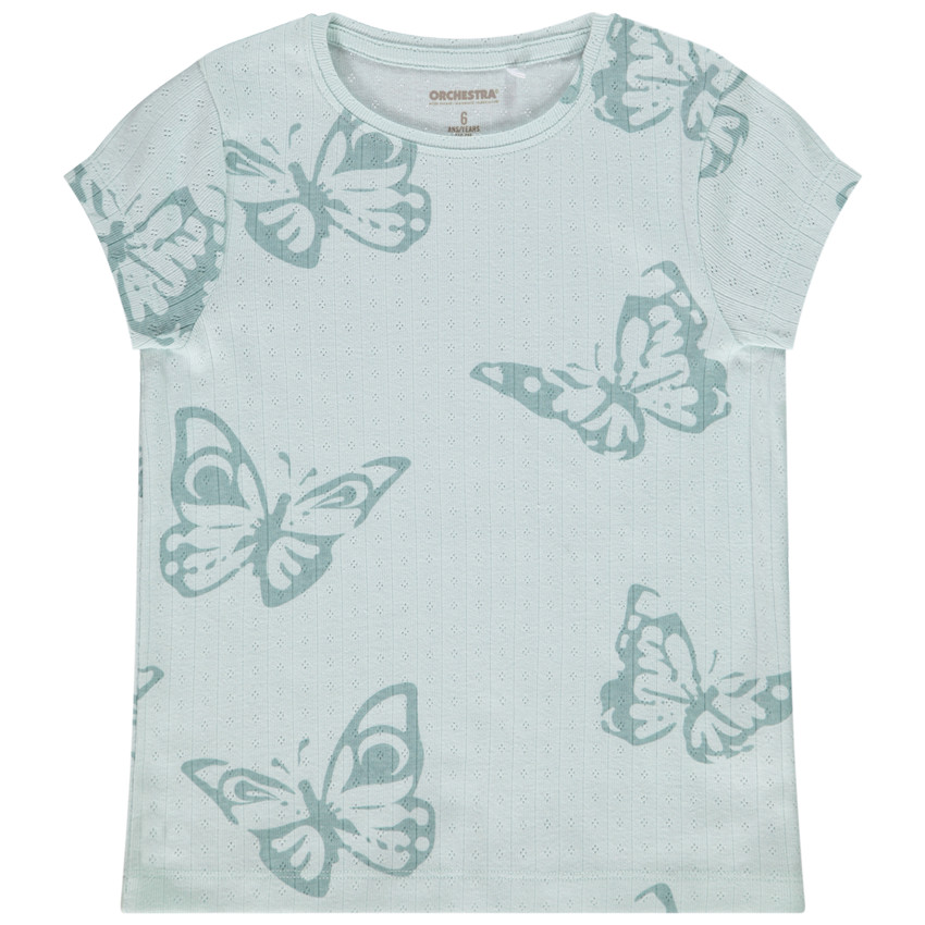 T-shirt κοντομάνικο από πλεκτό με λεπτομέρειες pointelle για κορίτσι 