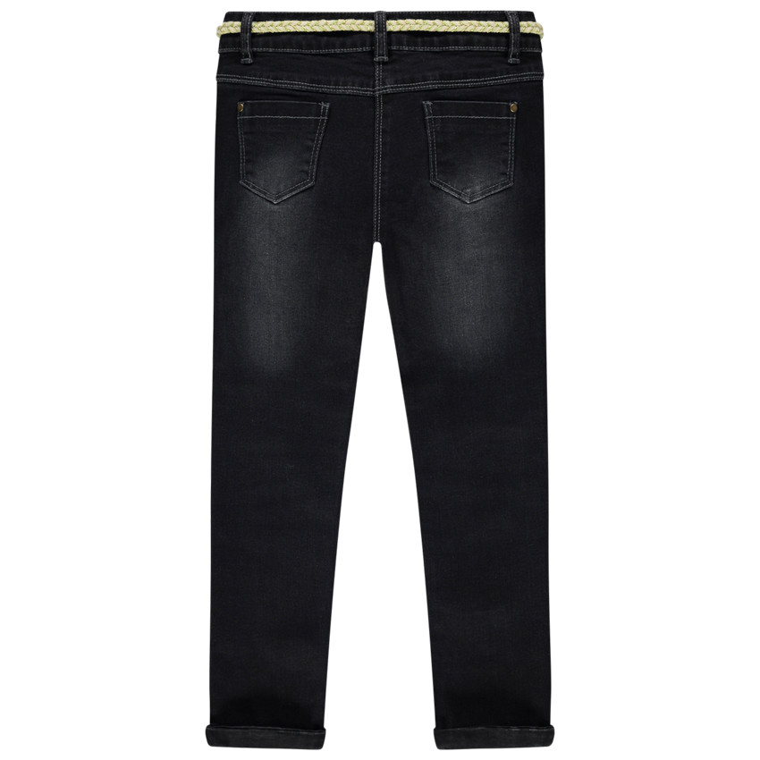 Jean slim effet used à ceinture tressée  