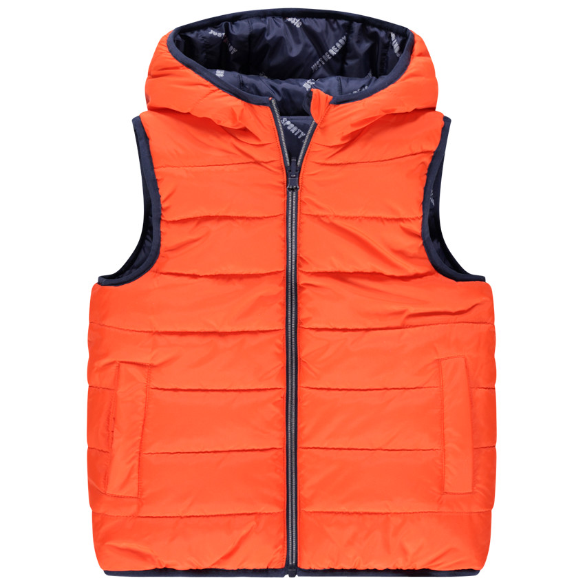 Doudoune sans manches réversible à inscriptions et badge 