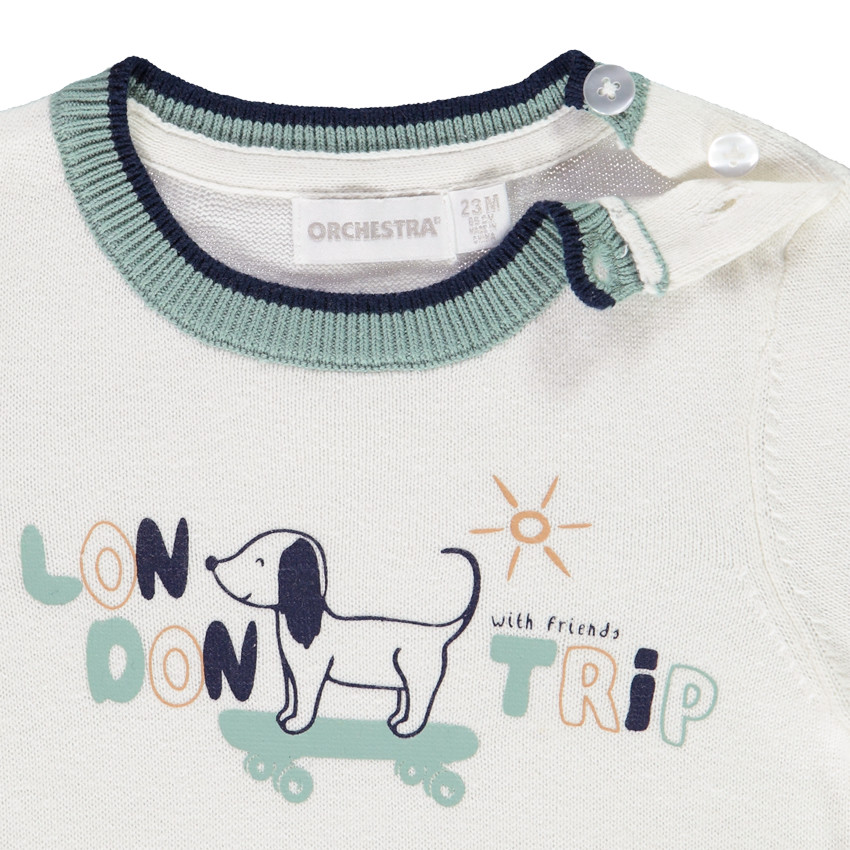 Πουλόβερ πλεκτό effet color block print London για bébé αγόρι  Additional Πουλόβερ πλεκτό effet color block print London για bébé αγόρι