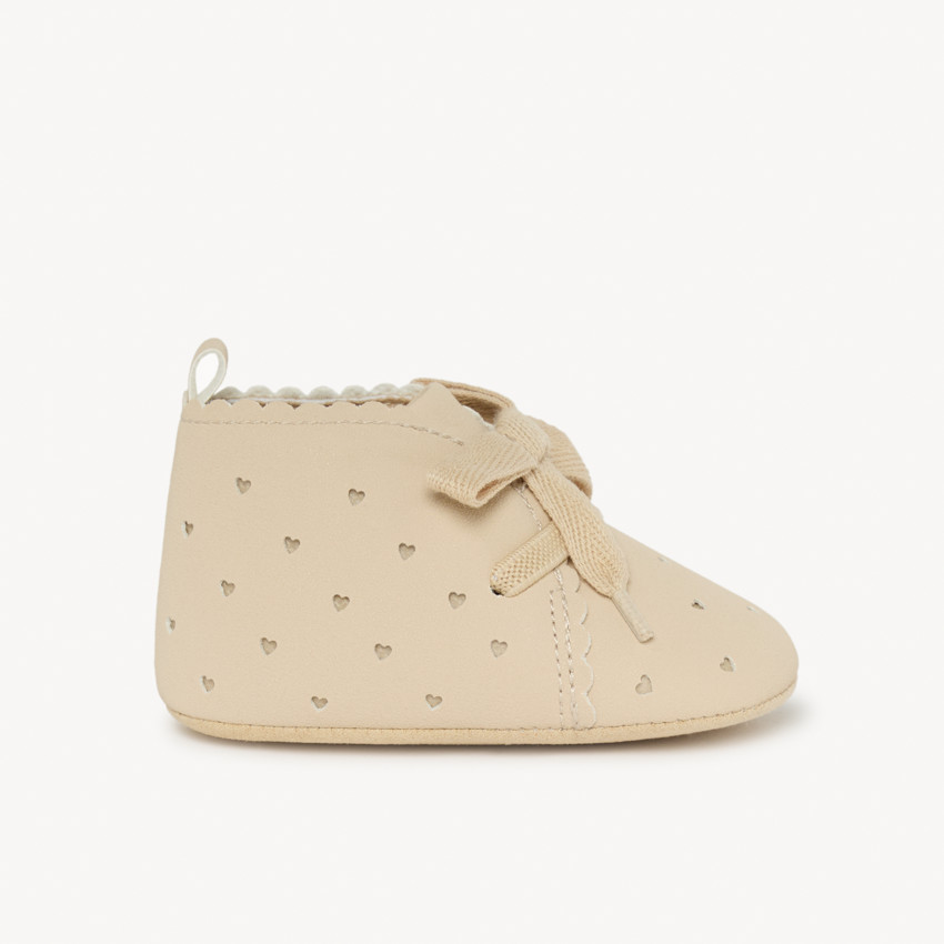 Bottillons fantaisie beige à lacets élastique pour bébé fille 