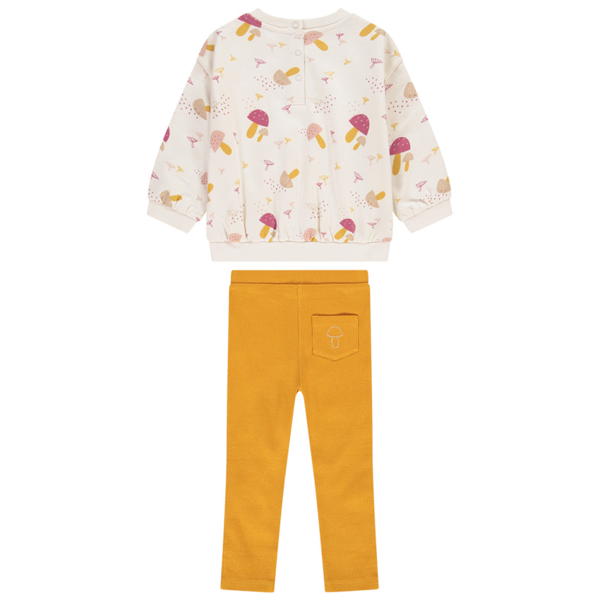 Ensemble sweat imprimé champignons + legging côtelé pour bébé fille 