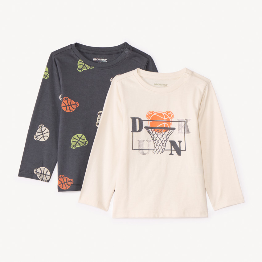 Σετ 2 μακρυμάνικα μπλουζάκια jersey με φαντεζί σχέδια για bebe αγόρι 