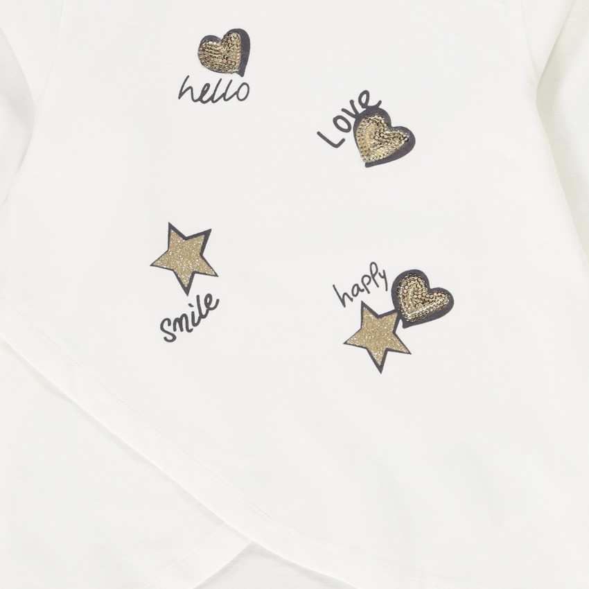 T-shirt croisé à manches longues en jersey avec print et sequins pour fille Main T-shirt croisé à manches longues en jersey avec print et sequins pour fille