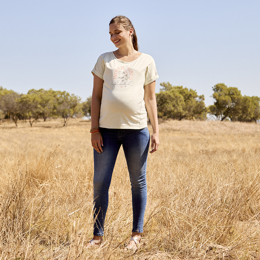 Μπλουζάκι εγκυμοσύνης κοντομάνικο printé με φερμουάρ για θηλασμό 