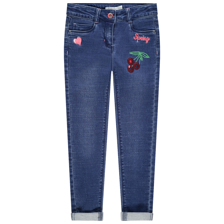 Jean slim effet used με σχέδια και παγιέτες - Μπλέ 