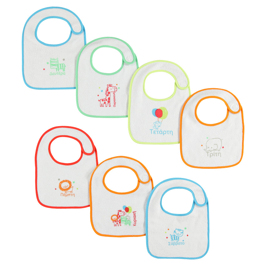 Σετ 7 σαλιάρες με φαντεζί μοτίβα με τις μέρες της εβδομάδας   Additional Σετ 7 σαλιάρες με φαντεζί μοτίβα με τις μέρες της εβδομάδας