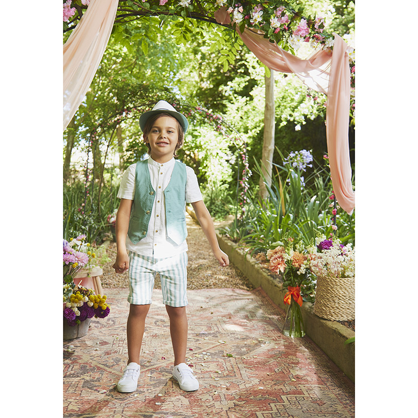 Βερμούδα υφασμάτινη με τοποθετημένες ρίγες για αγόρι 