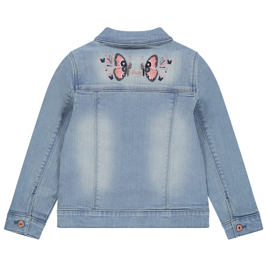 Τζιν μπουφάν με used όψη, τσέπες και κεντημένες πεταλούδες στην πλάτη 