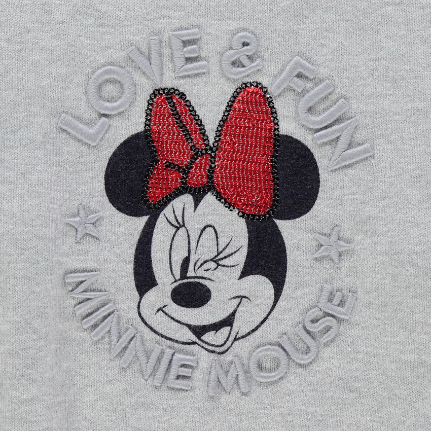 Pull gris à bandes contrastées et motif Minnie Disney 