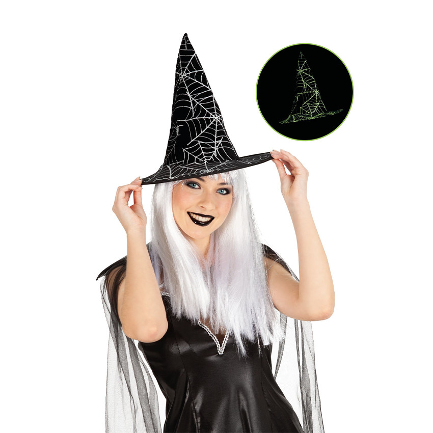 Μάγισσα καπέλο για ενήλικες με φωσφορίζουσες αράχνες 