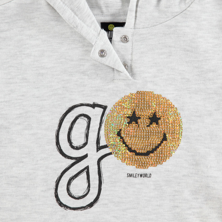 Φανελένιο φούτερ με κουκούλα και Smiley από χρυσαφί πούλιες  Additional Φανελένιο φούτερ με κουκούλα και Smiley από χρυσαφί πούλιες