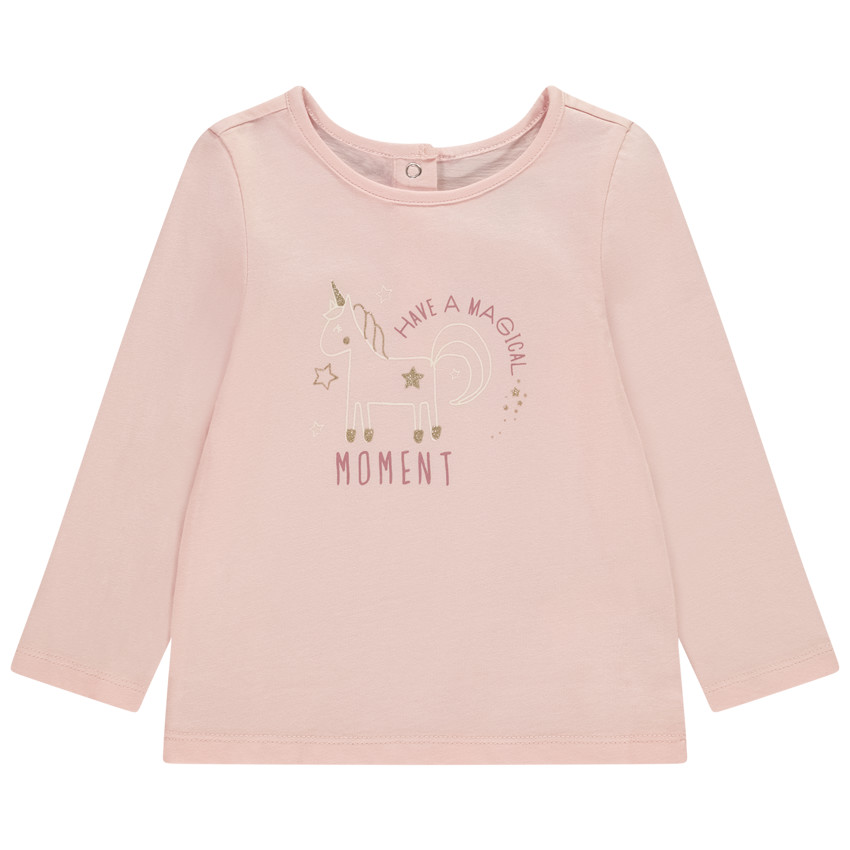 T-shirt μακρυμάνικο με φαντεζί σχέδιο και γκλίτερ για μωρό κορίτσι 