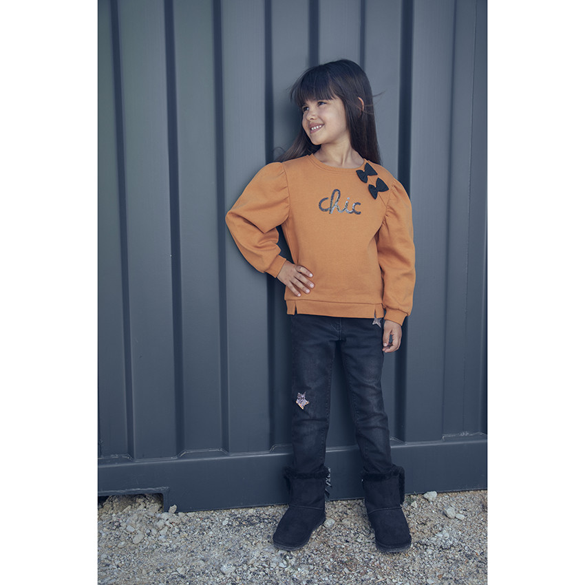 Φούτερ molleton ocre με φιόγκοι για κόριτσι 