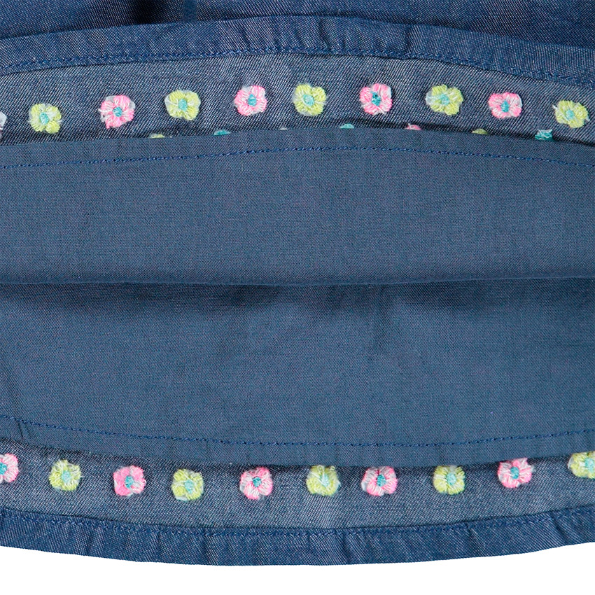 Κοντομάνικο φόρεμα από σαμπρέ ύφασμα και κεντήματα 