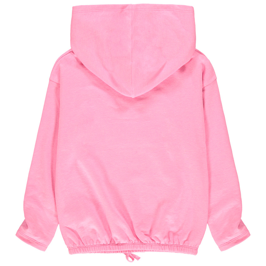 Ροζ φούτερ από φανέλα με κουκούλα και μήνυμα με ασημί πούλιες 