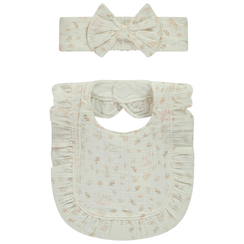 Ensemble bavoir + bandeau imprimé lapins pour bébé fille 
