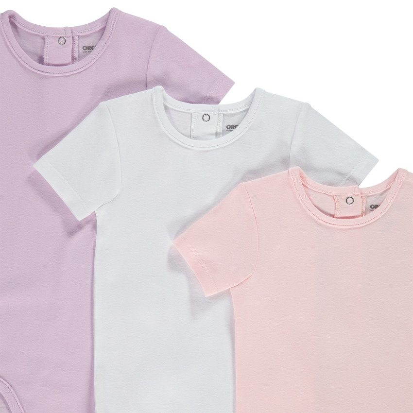 Σετ από 3 bodies κοντομάνικα μονόχρωμα για bebe κορίτσι 