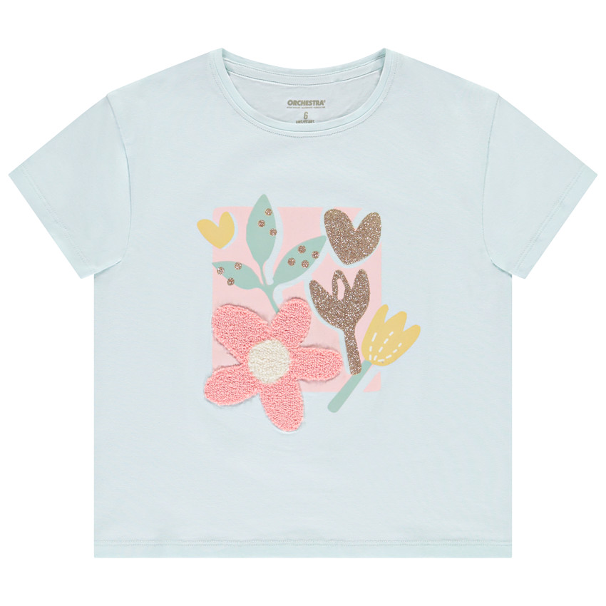 Κοντομάνικο μπλουζάκι με κέντημα bouclette για κορίτσι 