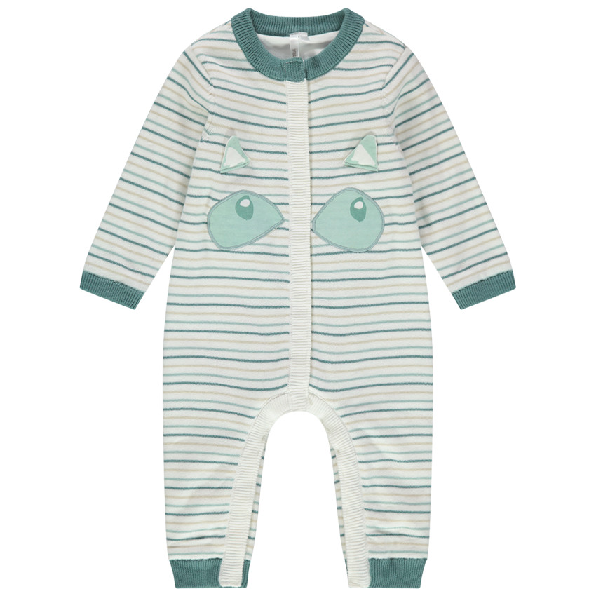 Combinaison longue en tricot fin à rayures et détails en relief 