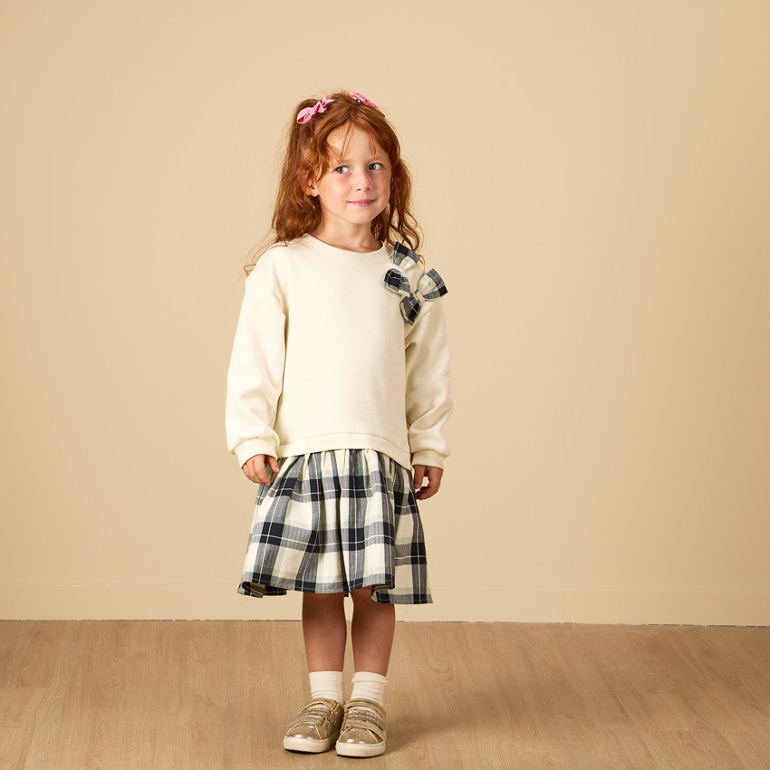 Φόρεμα 2 σε 1 bi-matière με καρό σχέδιο για κορίτσι 