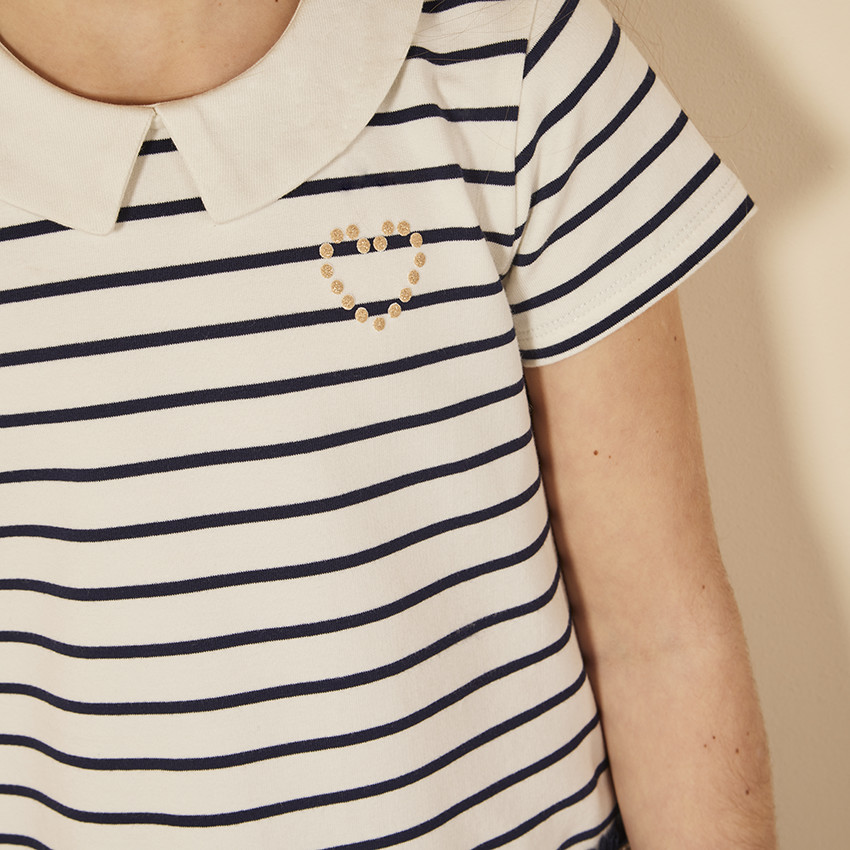 Φόρεμα κοντό μανίκι bi-matière με εφέ 2 σε 1 ριγέ για κορίτσι 