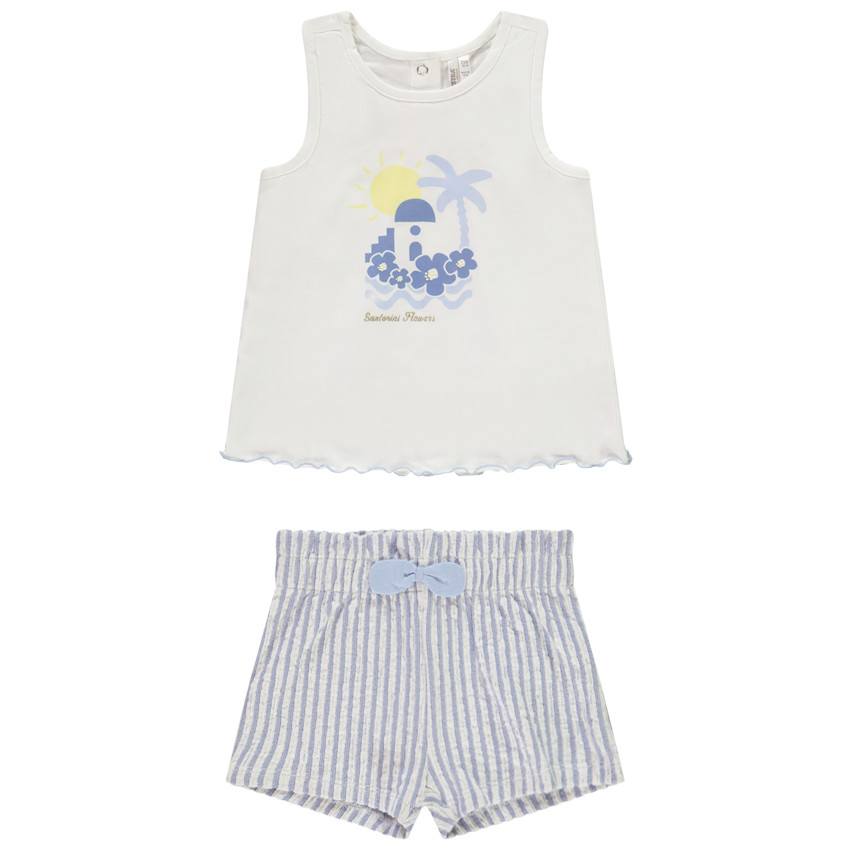 Σετ κοντό 2 κομμάτια με ριγέ σορτς για bebe κορίτσι 