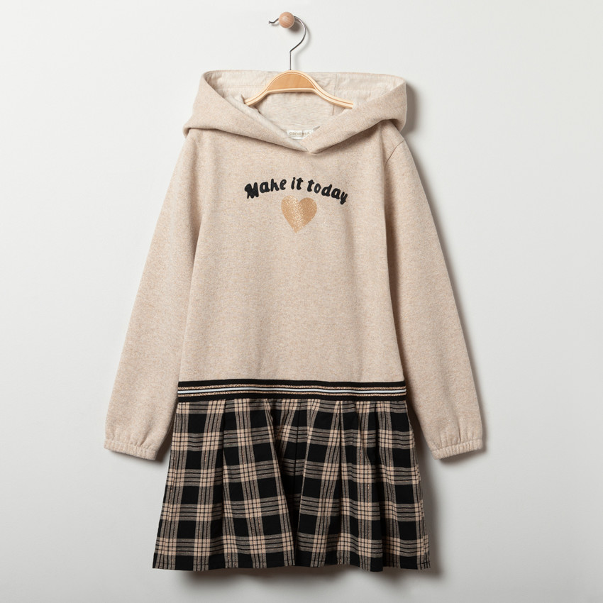 Φόρεμα effet 2 σε 1 με κουκούλα molleton φαντεζί για κορίτσι 