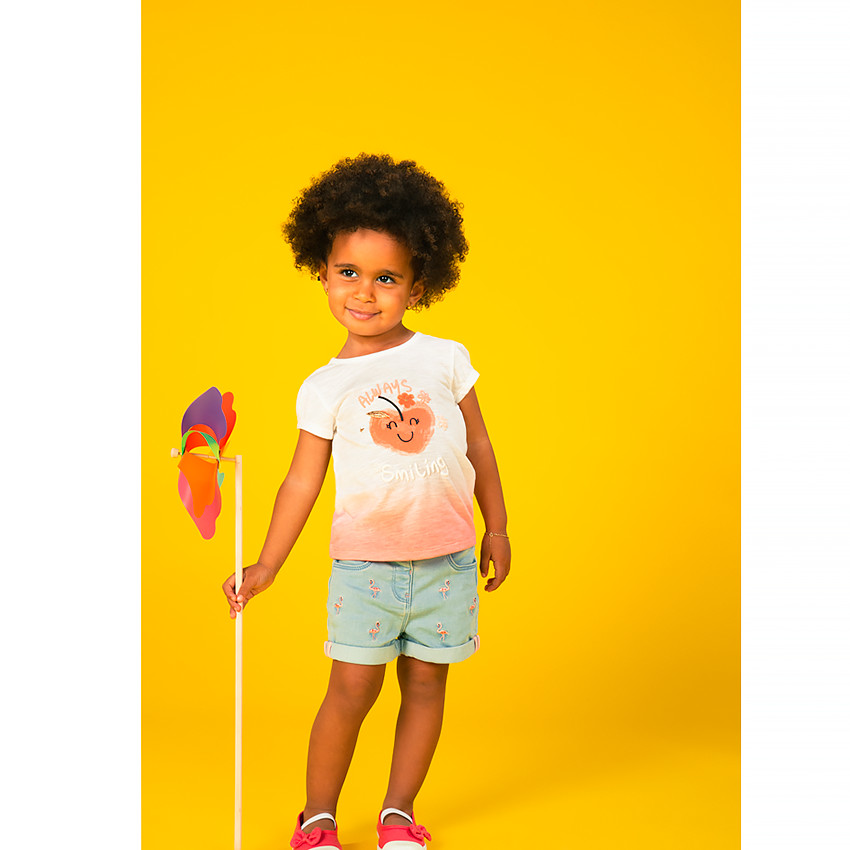 Short en jean broderies flamants roses pour bébé fille 