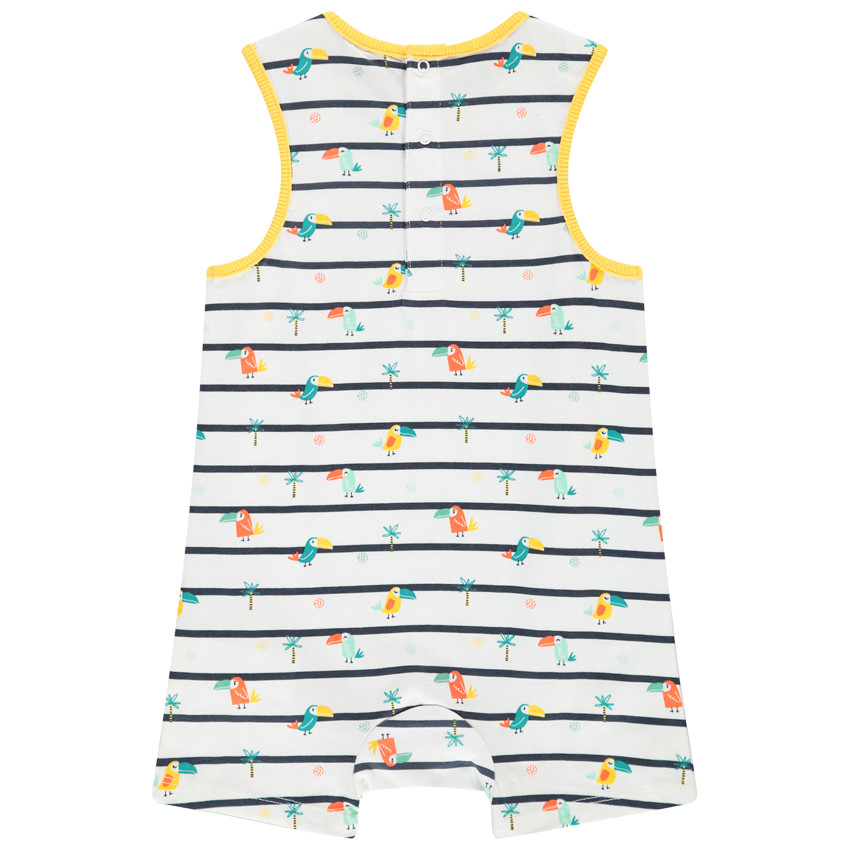 Combi κοντό ριγέ με σχέδιο Toucans και  φοίνικες για bebe αγόρι 