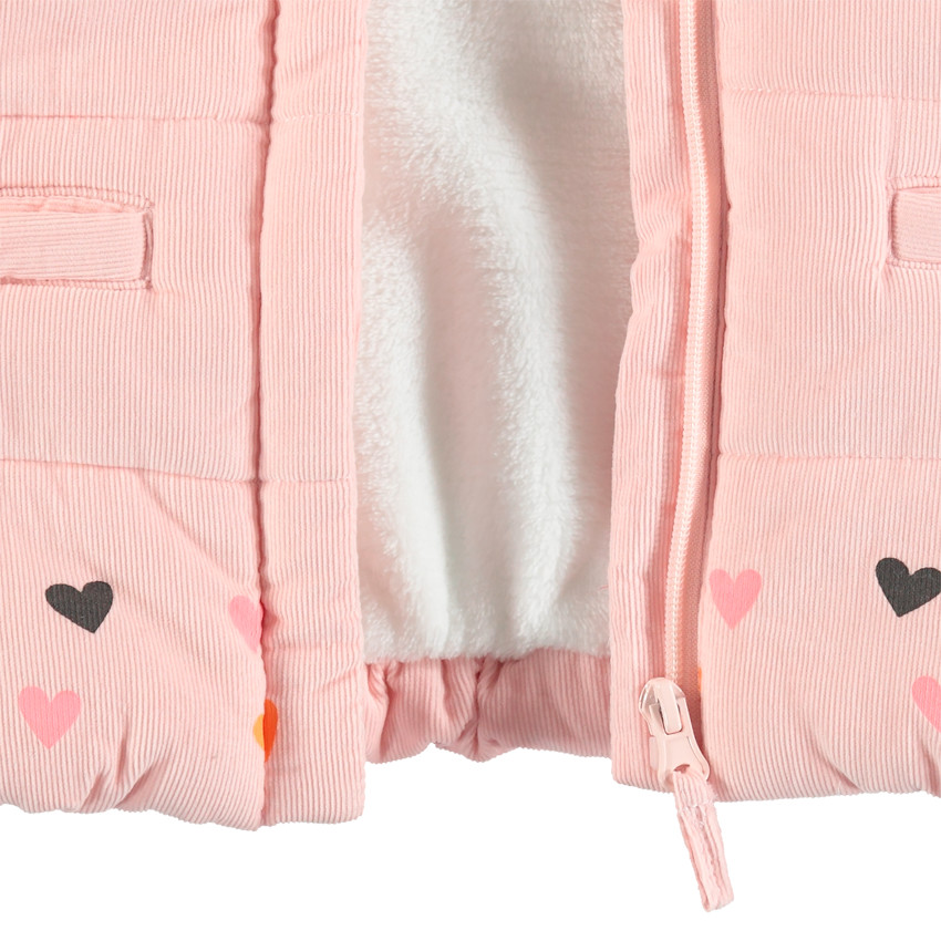 Καπιτονέ μπουφάν από βελούδο κοτλέ με επένδυση sherpa και τυπωμένες καρδιές 