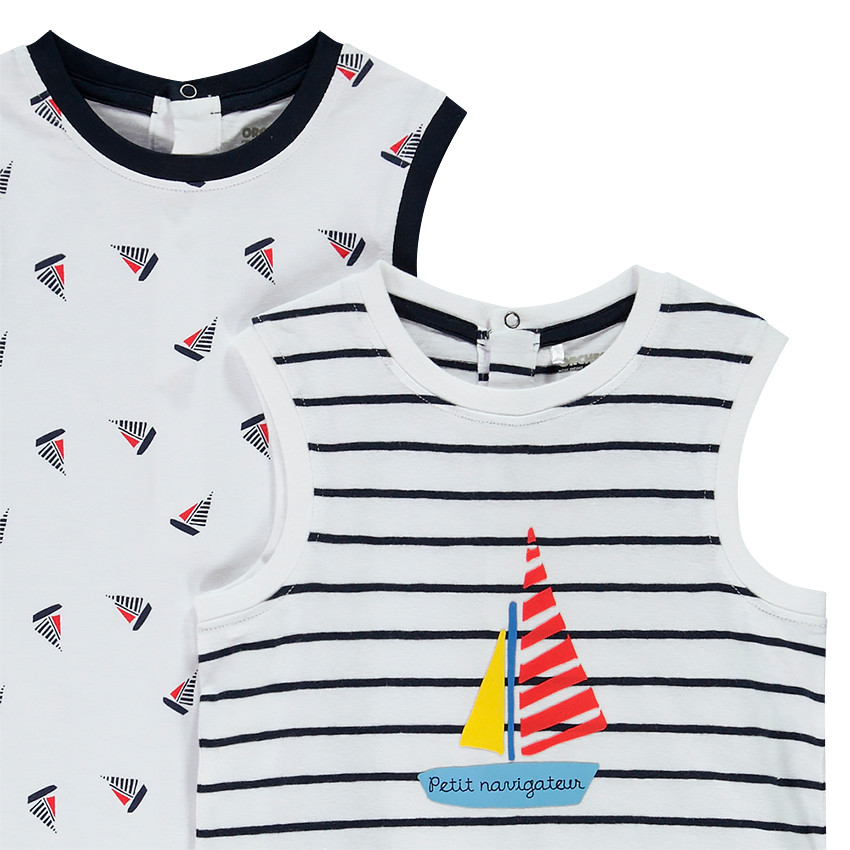 Lot de 2 combinaisons courtes imprimé voiliers pour bébé garçon 