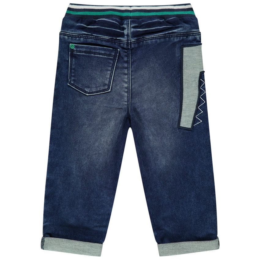 Jean effet used à taille élastiquée et crocodile brodé 