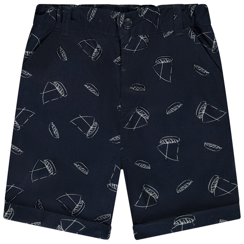 Βερμούδα από πάνινο ύφασμα με σχέδιο βαγονιών για αγόρι 