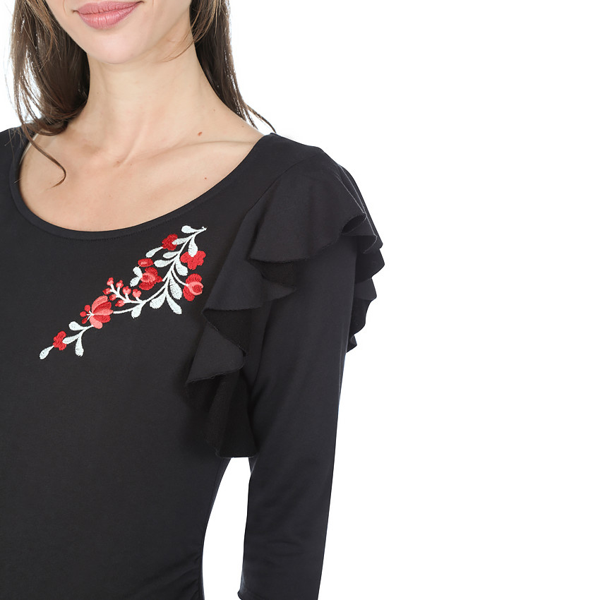 Φόρεμα εγκυμοσύνης με μανίκια 3/4, βολάν και κεντημένα λουλούδια  Additional Φόρεμα εγκυμοσύνης με μανίκια 3/4, βολάν και κεντημένα λουλούδια