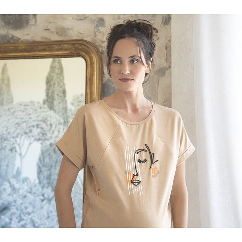 T-shirt manches courtes avec zip pour allaitement 