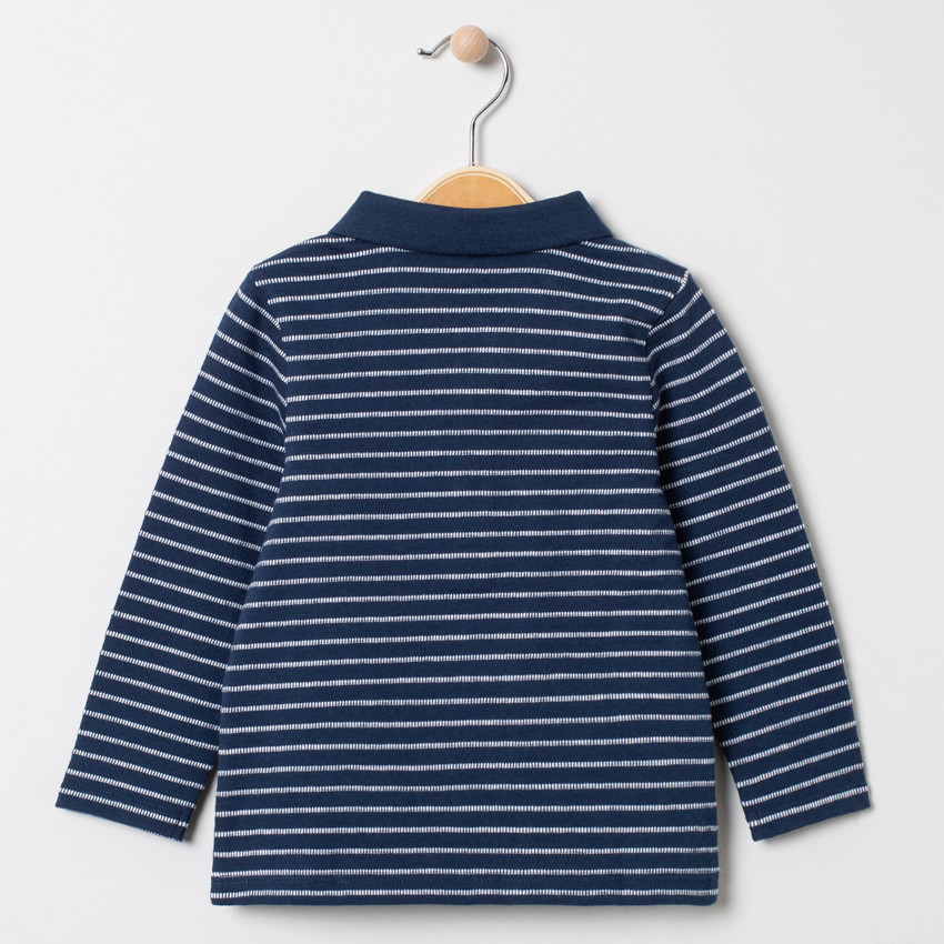 Polo μακρυμάνικο με οργανικό βαμβάκι ριγέ jacquard  Additional Polo μακρυμάνικο με οργανικό βαμβάκι ριγέ jacquard