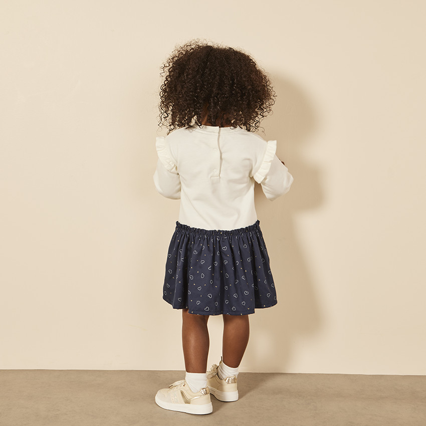 Φόρεμα bi-matière effet 2-σε-1 print πουλί για bebe κορίτσι 