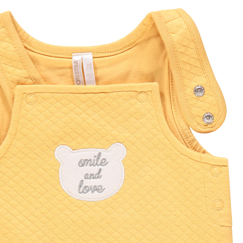 Σύνολο σαλόπετας από πλεκτό με κέντημα αρκούδας και μονόχρωμο μπλουζάκι 