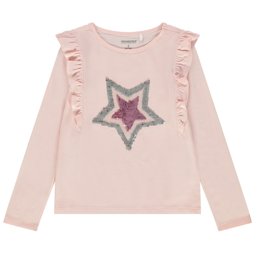 T-shirt manches longues à volant motif étoile en sequins magiques 