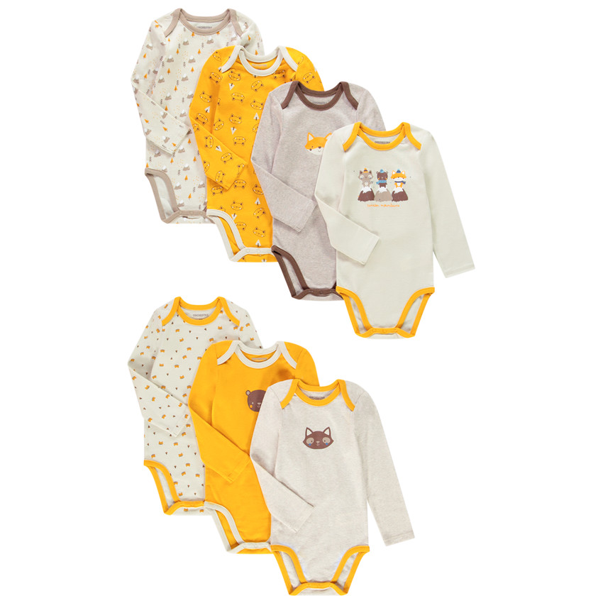 Σετ από 7 bodies μακρυμάνικα με οργανικό βαμβάκι για bebe αγόρι 