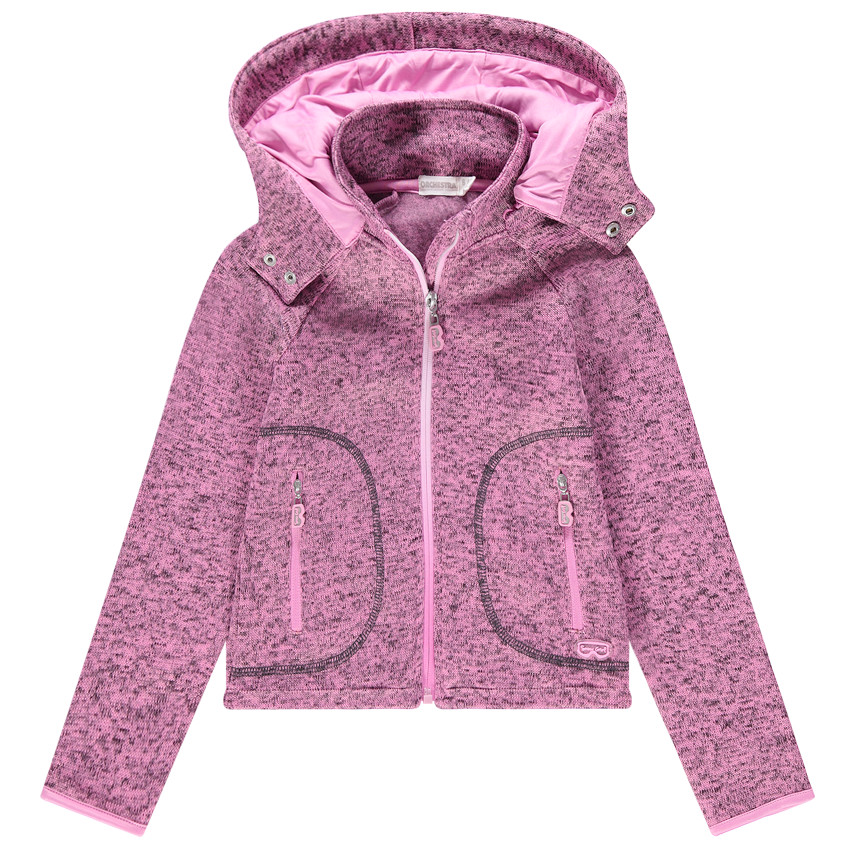 Μελανζέ ζακέτα με κουκούλα και τσέπες με φερμουάρ 